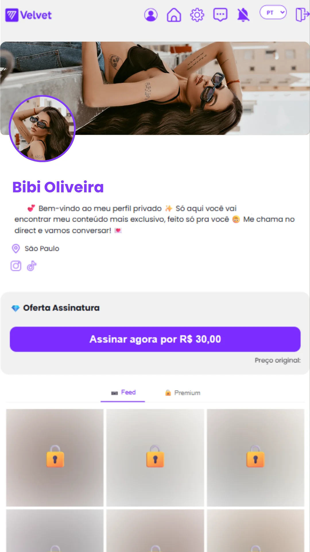 Perfil no Velvet
